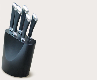 kitchen devils 5 piece soft-grip knife set in a black rubberwood block