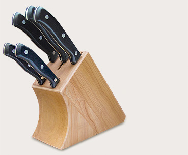kitchen devils 5 piece classic style knife set in a natural rubberwood block